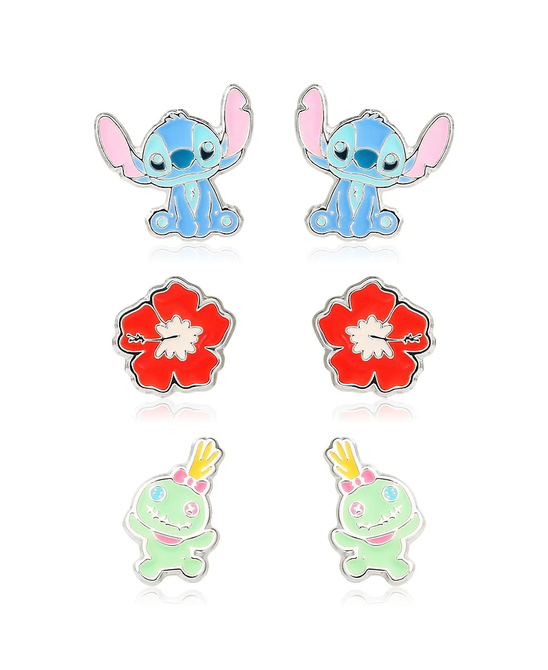 Disney Lilo and Stitch Experiment 626 Silver Plated Stud Earring Set - 3 Pairs