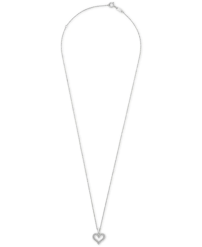 Diamond Open Heart Pendant Necklace (1/4 ct. t.w.) 14k White or Yellow Gold, 18" + 2" extender