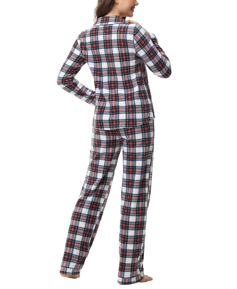 Ink+Ivy Women's Long Sleeve Notch Collar Top with Lounge Pants 2 Piece Pajama Set