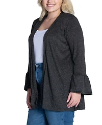 24seven Comfort Apparel Plus Size Bell Sleeve Open Cardigan Sweater
