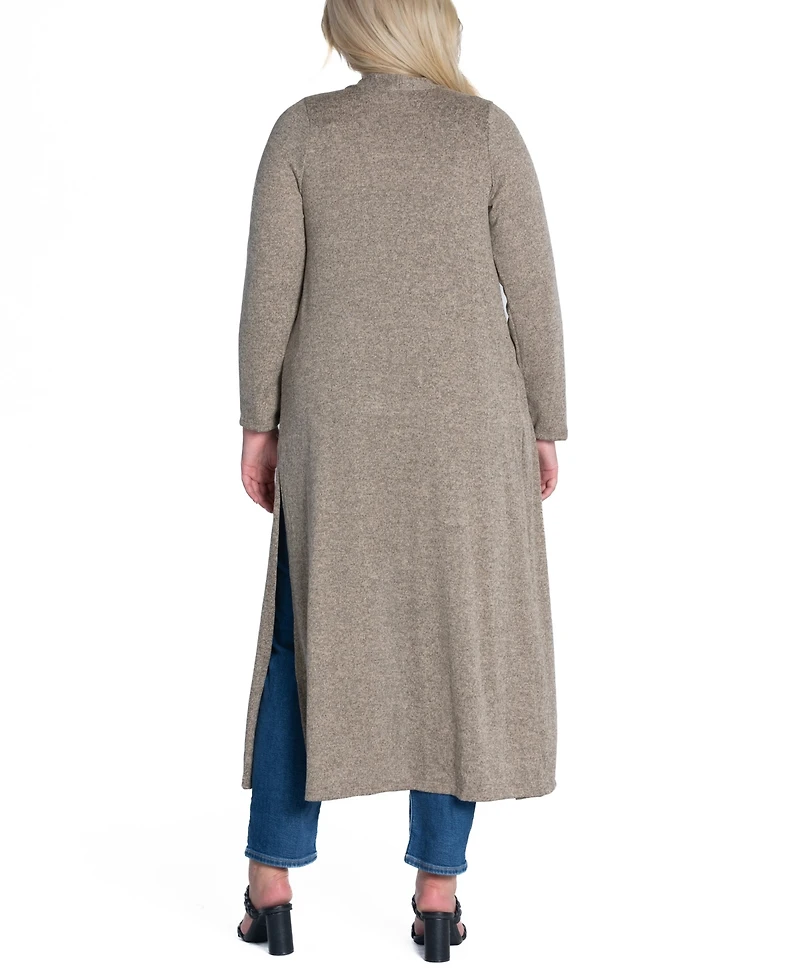 24seven Comfort Apparel Plus Long Duster Open Front Knit Cardigan Sweater