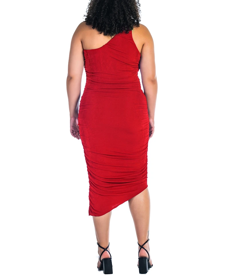 24seven Comfort Apparel Plus One Shoulder Ruched Bodycon Dress
