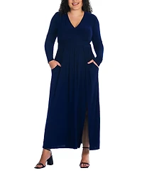 24seven Comfort Apparel Plus Long Sleeve V-neck Maxi Dress