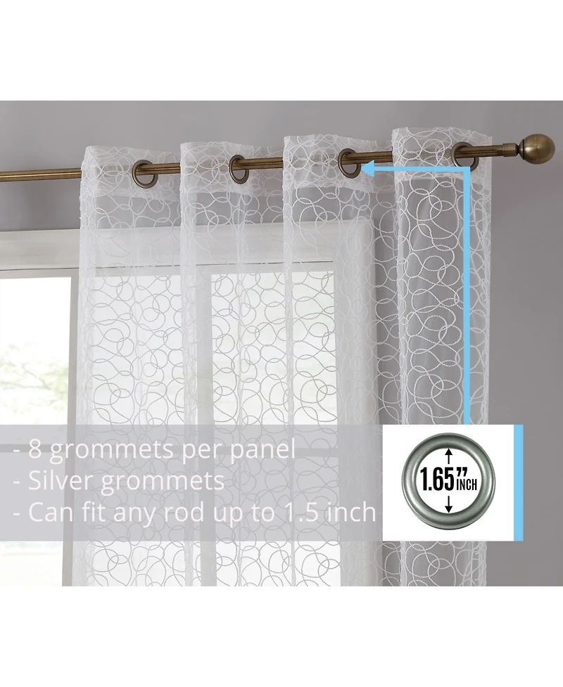 Hlc.me Audrey Embroidered Premium Soft Decorative Sheer Voile Light Filtering Grommet Window Treatment Curtain Drapery Panels for Bedroom & Living Roo