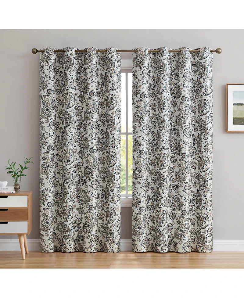 Hlc.me Amalfi Paisley Faux Silk 100% Blackout Room Darkening Thermal Lined Curtain Grommet Panels for Bedroom