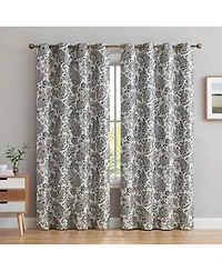 Hlc.me Amalfi Paisley Faux Silk 100% Blackout Room Darkening Thermal Lined Curtain Grommet Panels for Bedroom