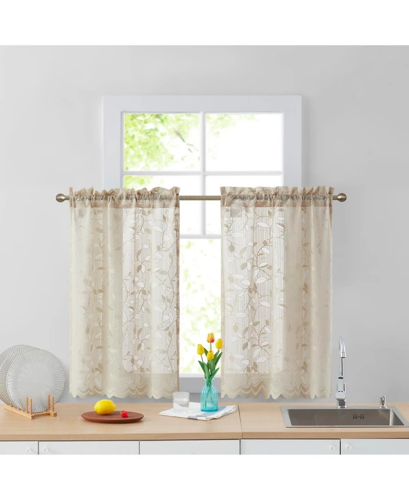Hlc.me Joyce Lace Sheer Kitchen Cafe Curtain Tiers for Small Windows, Kitchen & Bathroom