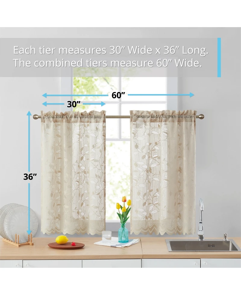 Hlc.me Joyce Lace Sheer Kitchen Cafe Curtain Tiers for Small Windows, Kitchen & Bathroom