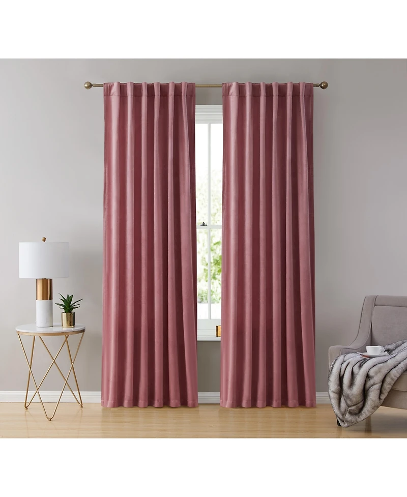 Hlc.me Lopez Velvet Premium Soft Light Filtering Back Tab Rod Pocket Window Treatment Curtain Drapery Panels for Bedroom & Living Room