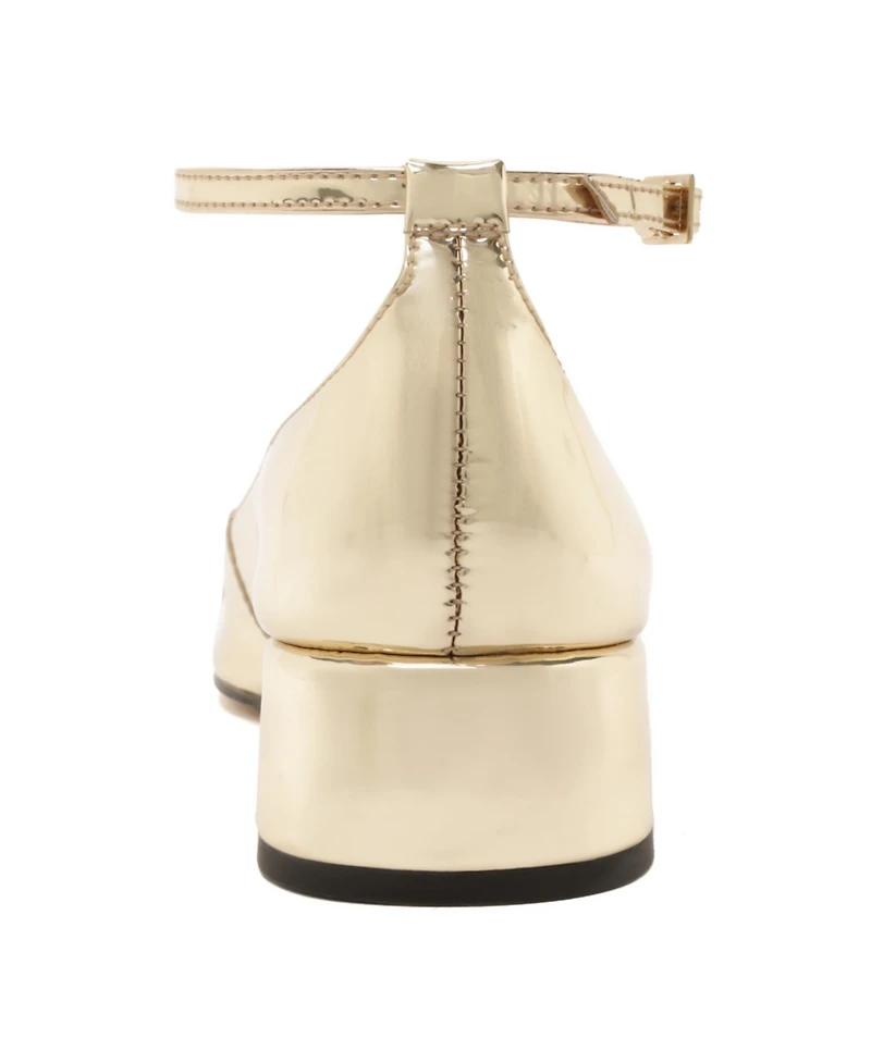 Arezzo Women's Chloe Ankle Strap Low Block Heel Pumps - Gold