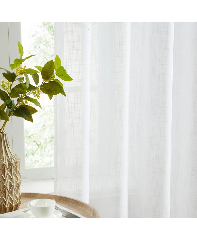 Hlc.me Linda Faux Linen Textured Semi Sheer Privacy Light Filtering Transparent Window Rod Pocket Floor Length Thick Curtains Drapery Panels for Offic