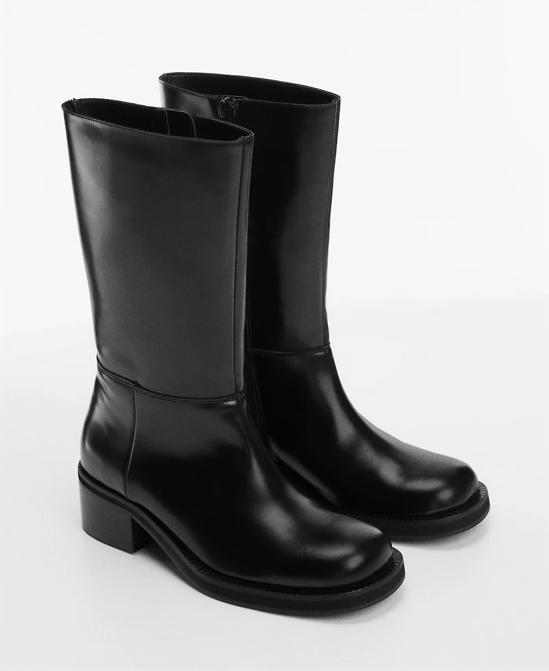 Mango Women's Plain Leather Ankle Boots