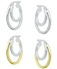 2-Pc. Set Double Hoop Earrings in Sterling Silver & 18k Gold-Plate, 3/4", Created for Macy's