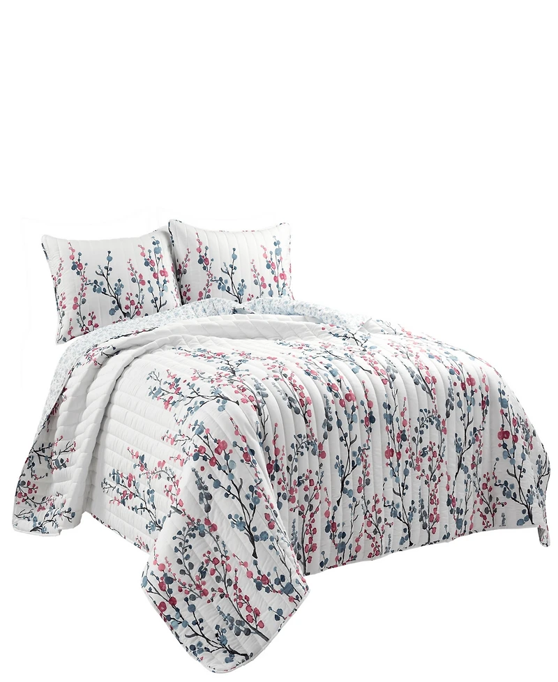 Lush Decor Mirabelle Watercolor Floral Reversible 3 Piece Quilt Set, King