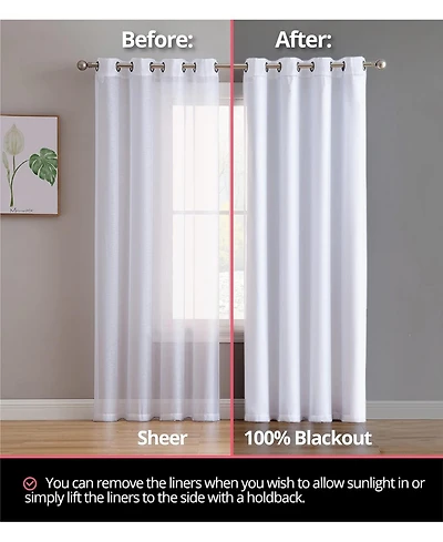Hlc.me White Thermal Insulated 100% Blackout Curtain Liner Grommet Panels - Complete Darkness & Privacy, Energy Efficient