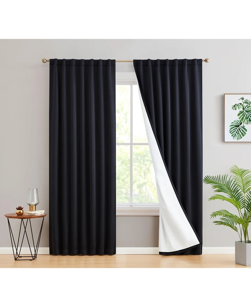 Hlc.me Hamilton 100% Complete Blackout Lined with Heavy Double Layer Thermal Insulated Energy Smart Rod Pocket Back Tab Window Curtains