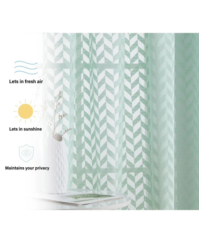 Hlc.me Herringbone Thick Semi Sheer Premium Rod Pocket Window Curtain Panels for Bedroom & Living Room