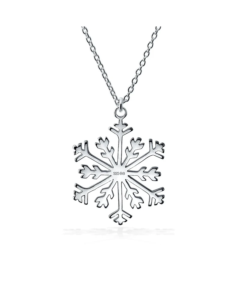 Bling Jewelry Holiday Party Frozen Winter Snowflake Pendant Necklace For Women For Sterling Silver With Chain