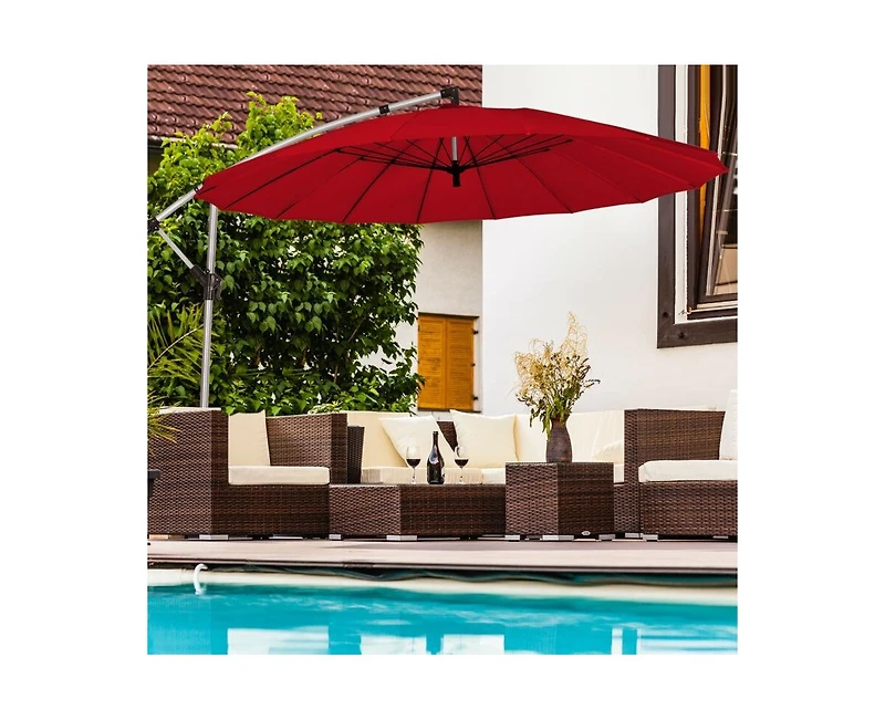 10 ft Patio Offset Umbrella Market Hanging for Backyard Poolside Lawn Garden