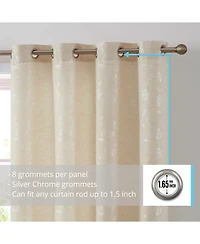 Hlc.me Zoey Burlap Flax Linen Floral Jacquard Privacy Light Filtering Transparent Window Grommet Long Thick Curtains Drapery Panels for Bedroom & Livi