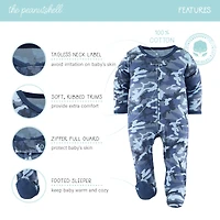 The Peanutshell Baby Boys Blue Camo Footed Sleepers for Boys, 3-Pack