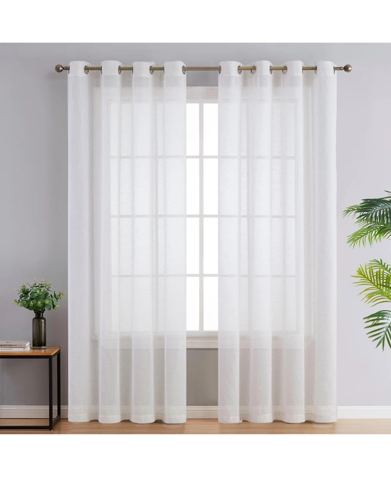Hlc.me Sierra Burlap Flax Linen Semi Sheer Privacy Light Filtering Transparent Window Grommet Thick Curtains Drapery Panels for Office & Living Room