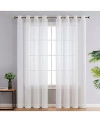 Hlc.me Sierra Burlap Flax Linen Semi Sheer Privacy Light Filtering Transparent Window Grommet Thick Curtains Drapery Panels for Office & Living Room