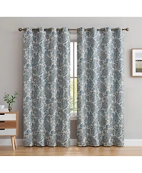 Hlc.me Amalfi Paisley Faux Silk 100% Blackout Room Darkening Thermal Lined Curtain Grommet Panels for Bedroom