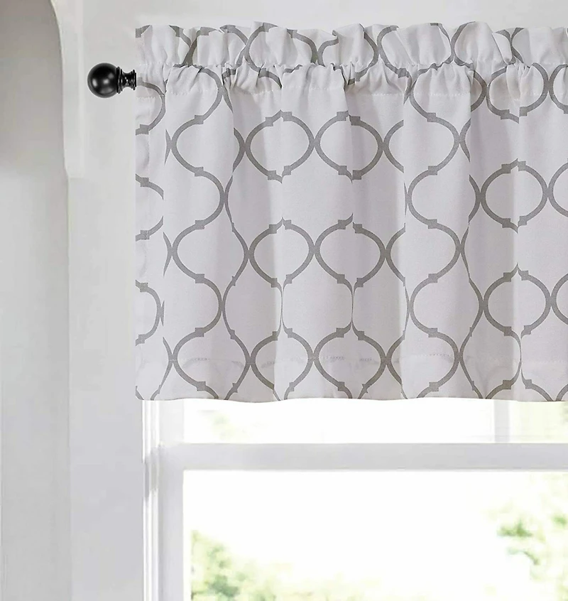 Kate Aurora Shabby Chic White & Gray Trellis Clover Rod Pocket Window Valance