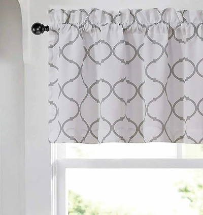Kate Aurora Shabby Chic White & Gray Trellis Clover Rod Pocket Window Valance