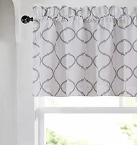 Kate Aurora Shabby Chic White & Gray Trellis Clover Rod Pocket Window Valance