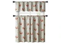 Kate Aurora Living Country Farmhouse Red Rooster Barn 3 Piece Kitchen Curtain Tier & Valance Set