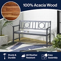 Jonathan Y Apollo Circle Back Acacia Wood Outdoor Garden Patio Bench