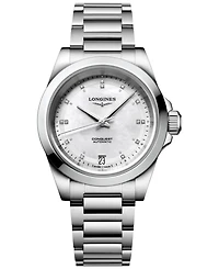 Longines Women's Swiss Automatic Conquest Diamond Accent Stainless Steel Bracelet Watch 34mm