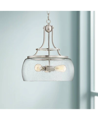 Charleston Satin Nickel Pendant Chandelier 16" Wide Rustic Farmhouse Seeded Clear Glass Led 3-Light Fixture for Dining Room House Foyer Entryway Kitch