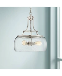 Charleston Satin Nickel Pendant Chandelier 16" Wide Rustic Farmhouse Seeded Clear Glass Led 3-Light Fixture for Dining Room House Foyer Entryway Kitch