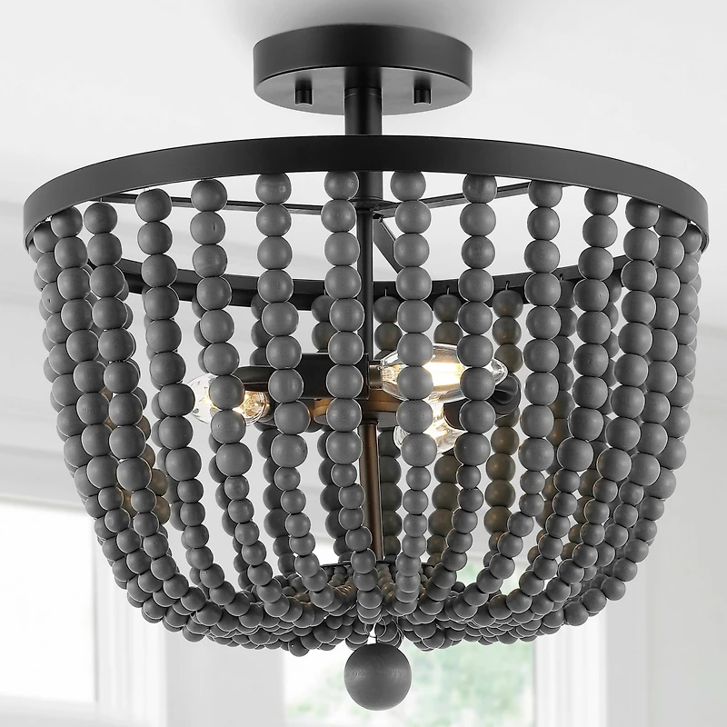 Jonathan Y Drift Wood Bead Bohemian Farmhouse Iron Led Semi Flush Mount