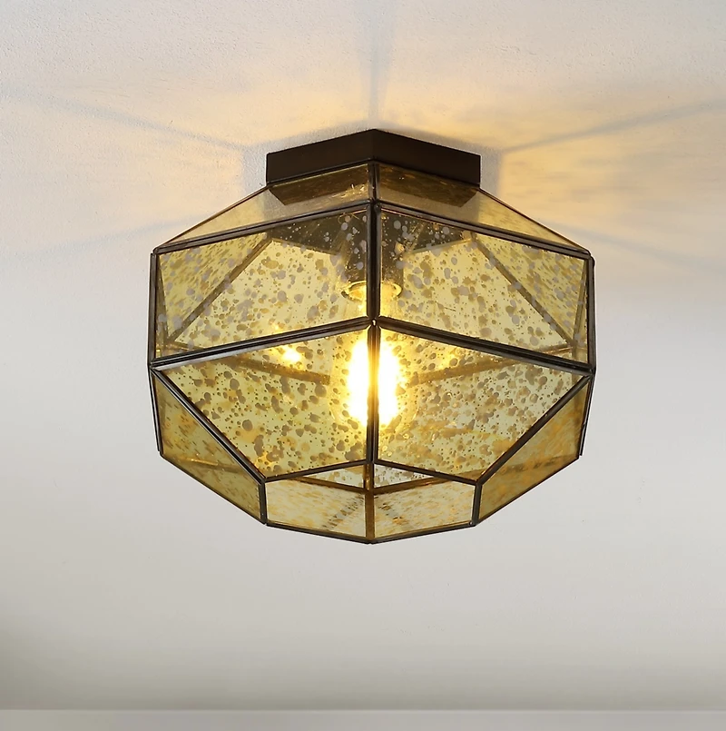 Jonathan Y Evelyn Vintage Farmhouse Iron/Glass Led Flush Mount