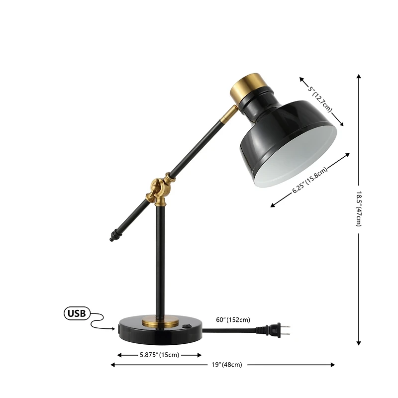 Jonathan Y Allegra Classic Farmhouse Adjustable Cantilever Led Task Lamp with Usb Charging Port