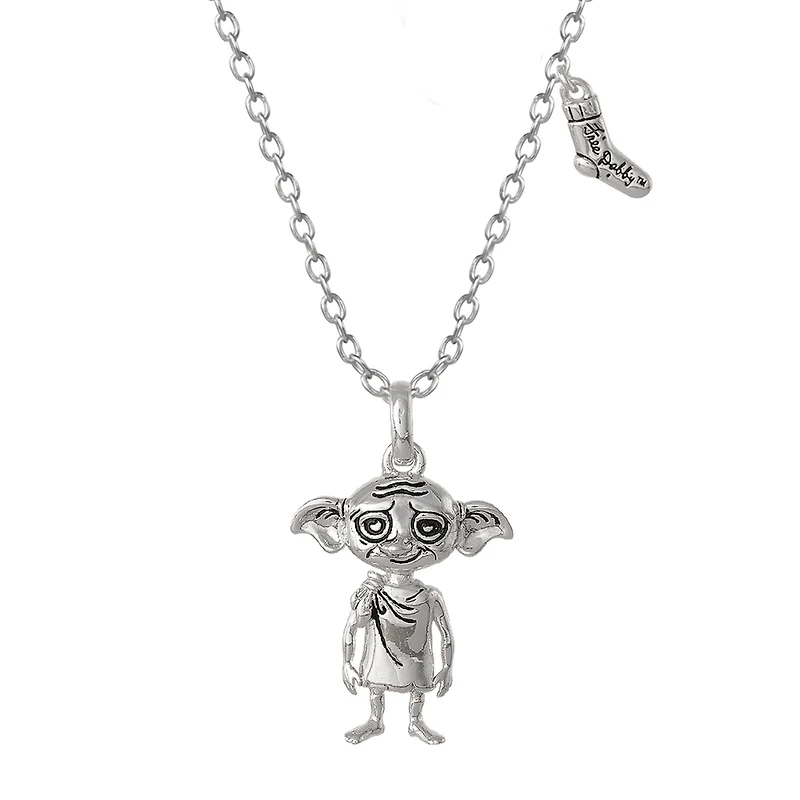 Harry Potter Dobby House Elf and Sock Silver Plated Necklace, 18"