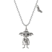 Harry Potter Dobby House Elf and Sock Silver Plated Necklace, 18"