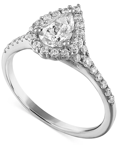 Alethea Certified Diamond Pear Halo Engagement Ring (1 ct. t.w.) in 14k White Gold Featuring Diamonds from De Beers Code of Origin, Created for Macy's
