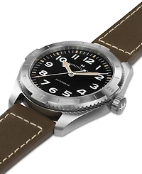 Hamilton Men's Swiss Automatic Khaki Field Expedition Green Leather Strap Watch 41mm