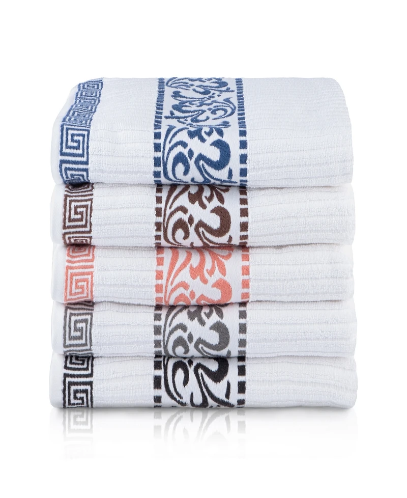 Superior Athens Cotton with Greek Scroll and Floral Pattern Assorted, 6 Piece Bath Towel Set