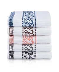 Superior Athens Cotton with Greek Scroll and Floral Pattern, 4 Piece Bath Towel Set