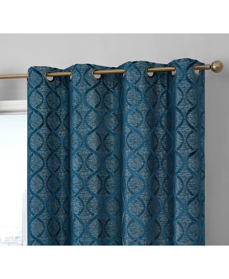 Hlc.me Versailles Lattice Flocked 100% Complete Blackout Thermal Insulated Window Curtain Grommet Panels, Energy Savings & Soundproof
