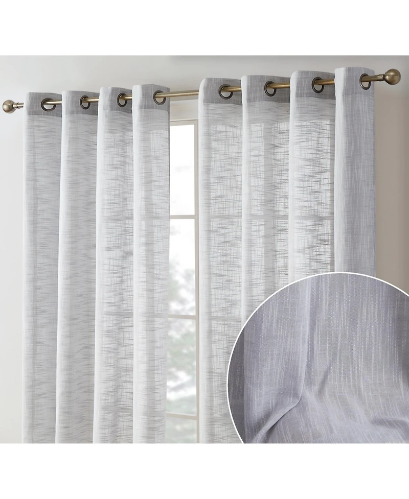 Hlc.me Madison Faux Linen Textured Semi Sheer Privacy Sun Light Filtering Transparent Window Grommet Long Thick Curtains Drapery Panels for Bedroom