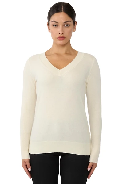 Jennie Liu Women's 100% Pure Cashmere Long Sleeve Ava V Neck Pullover Sweater
