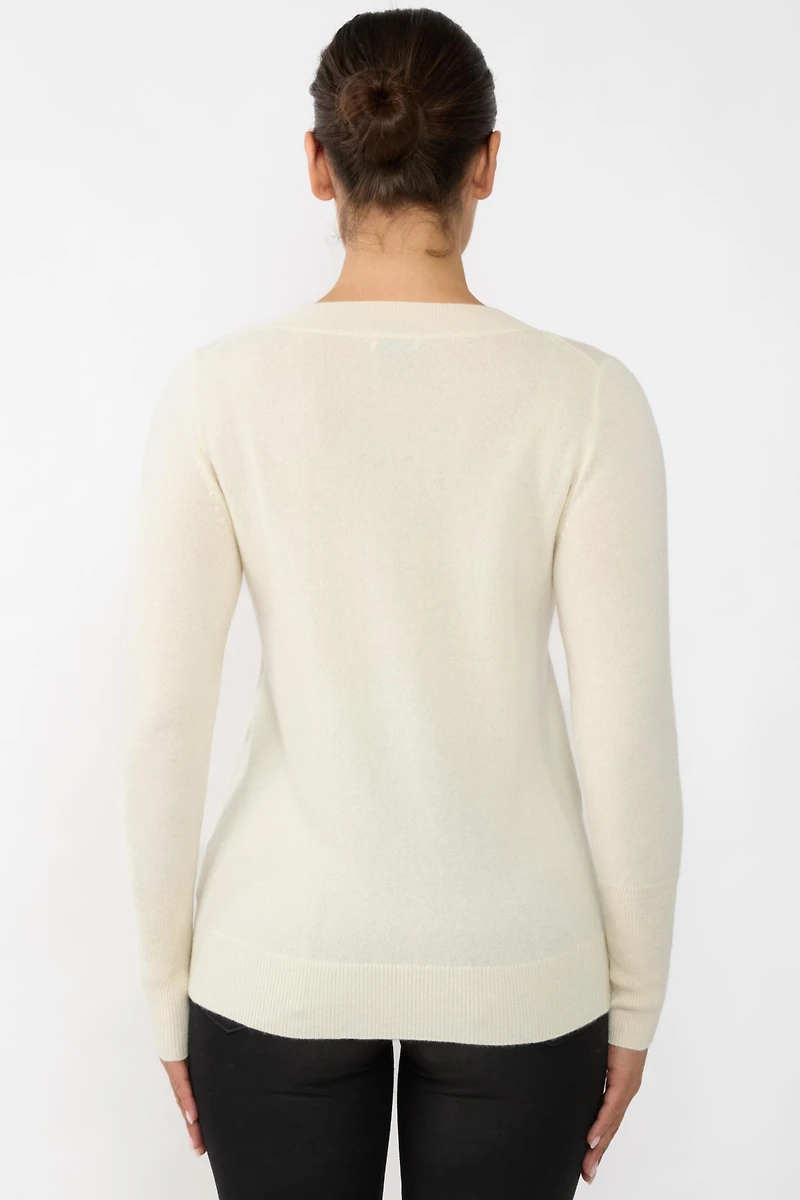 Jennie Liu Women's 100% Pure Cashmere Long Sleeve Ava V Neck Pullover Sweater