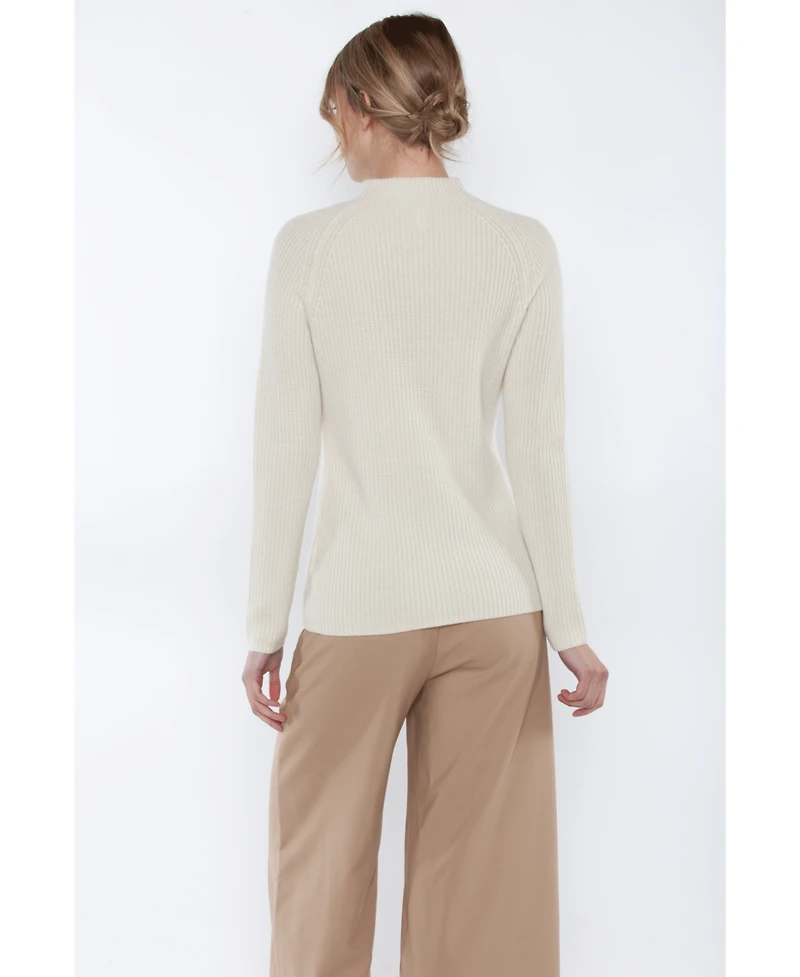 Jennie Liu Women's 100% Pure Cashmere Long Sleeve Chunky Rib Funnel Neck Sweater